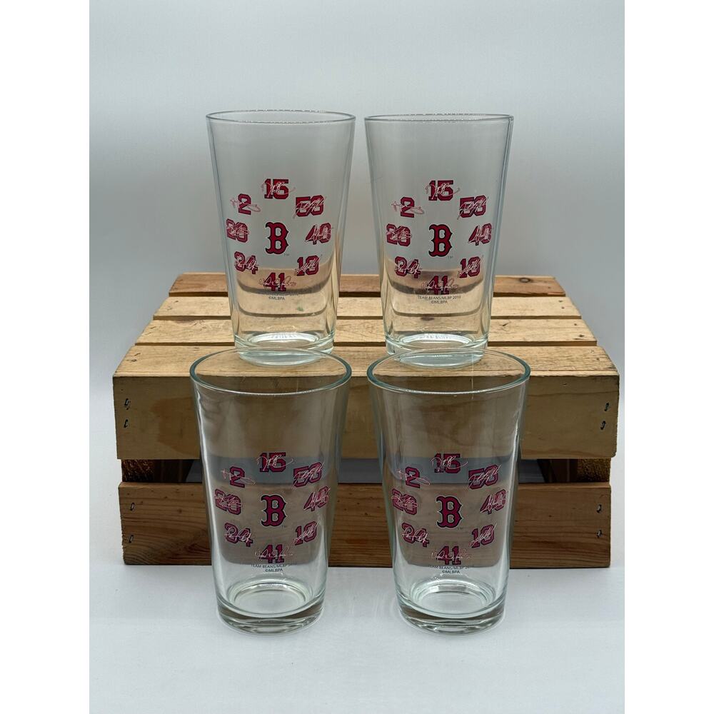 Vintage 2010 Boston Red Sox Retired Numbers Pint Glasses-Set 4-Team Beans MLBPA